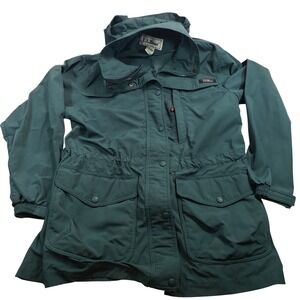 LL Bean‎ Womens Green Hooded Anorak Jacket Size Small Nylon Water Resistant